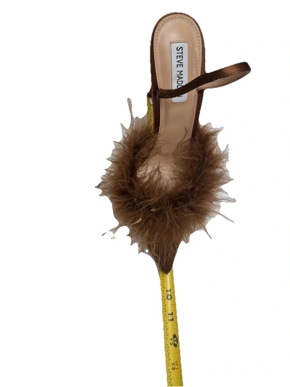 Steve Madden cocktail Satin Pumps and Feather Toe SlingBack Brown Heels Size 9